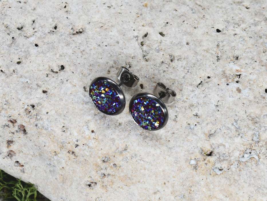 Black Stud Earrings With Resin Cabochon #65