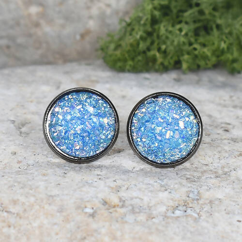 Black Stud Earrings With Resin Cabochon #72