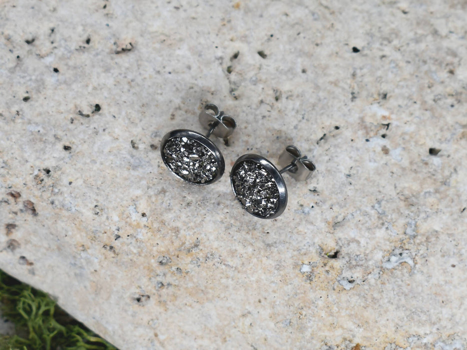 Black Stud Earrings With Resin Druzy #77