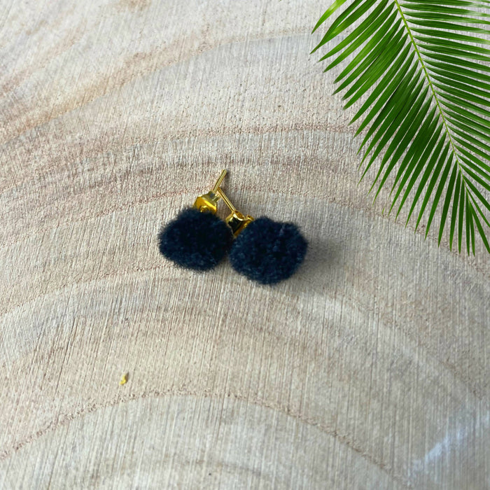 Mini Pom-poms Gold Stud Earrings | Fun Colourful Earrings | Gift for Her