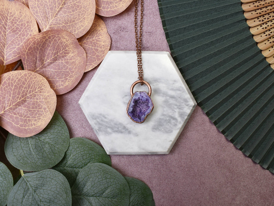 Purple Druzy Copper Pendant