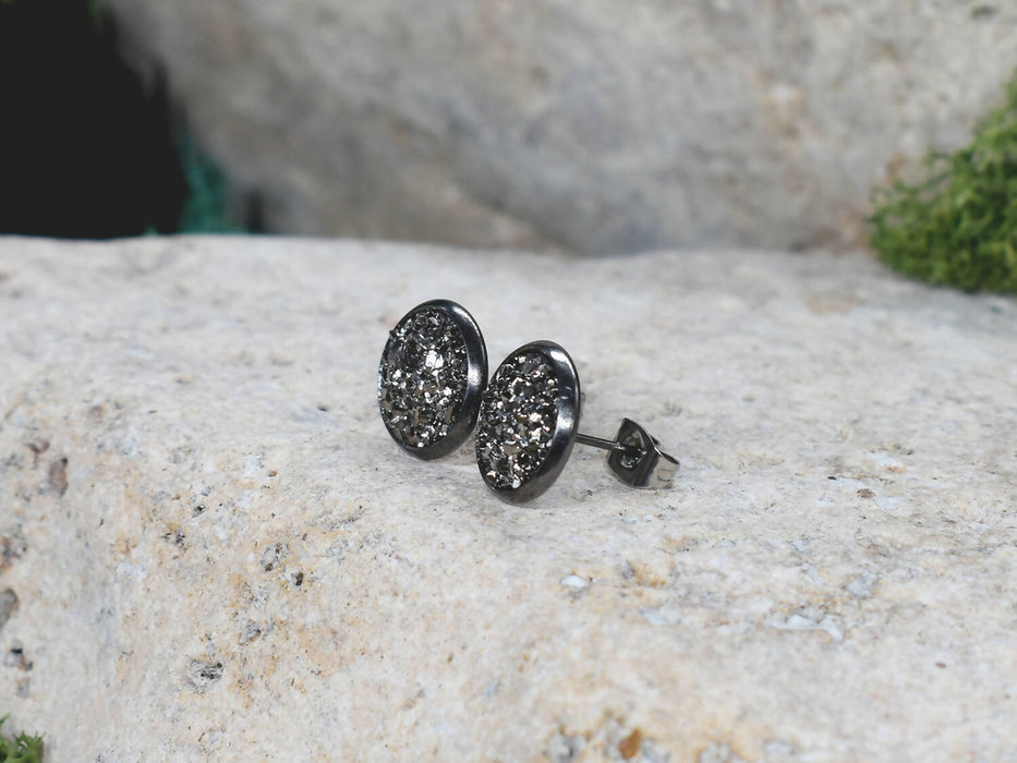 Black Stud Earrings With Resin Cabochon #64