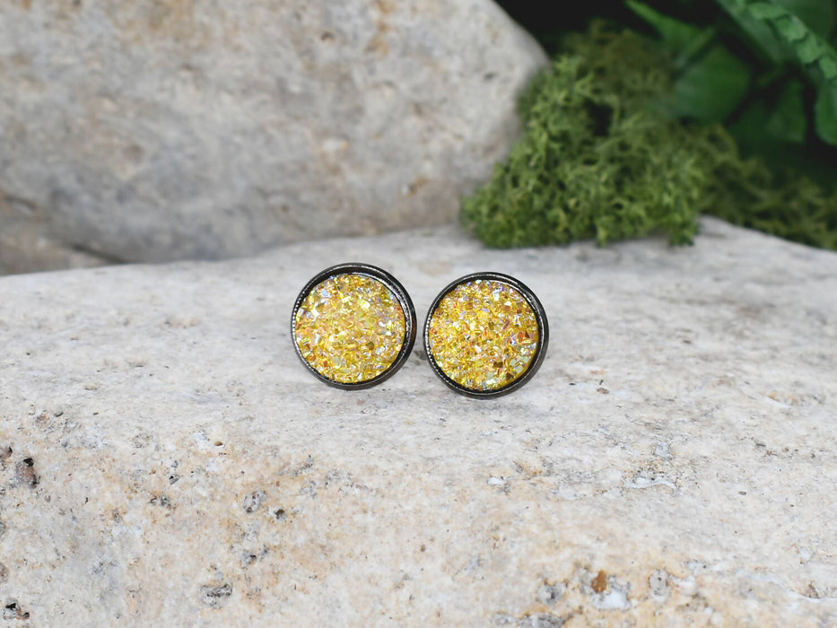 Black Stud Earrings With Resin Druzy #84