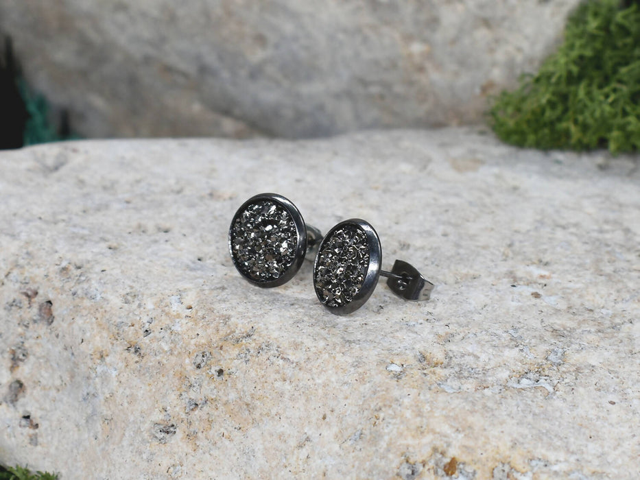 Black Stud Earrings With Resin Druzy #77