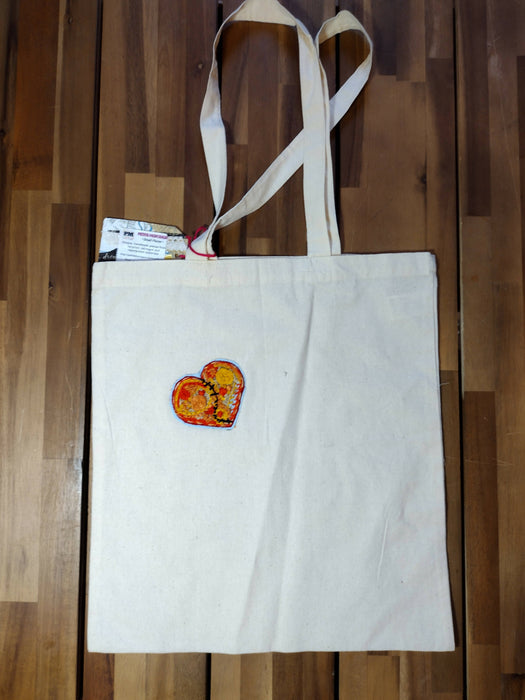 Hand embroidered tote bag - small heart collection