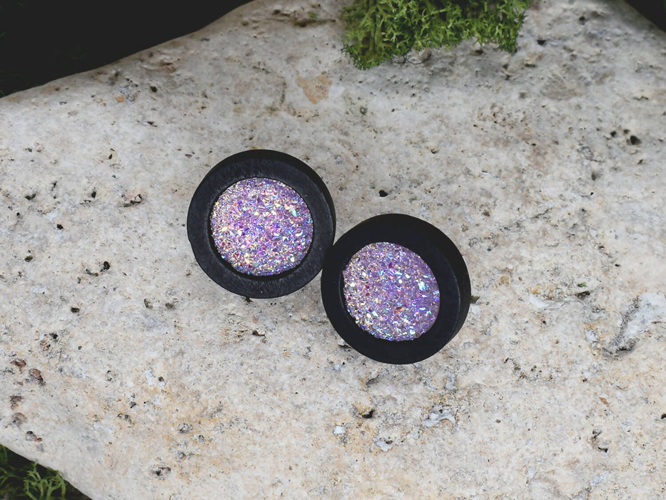 Wood Stud Earrings With Resin Druzy #23