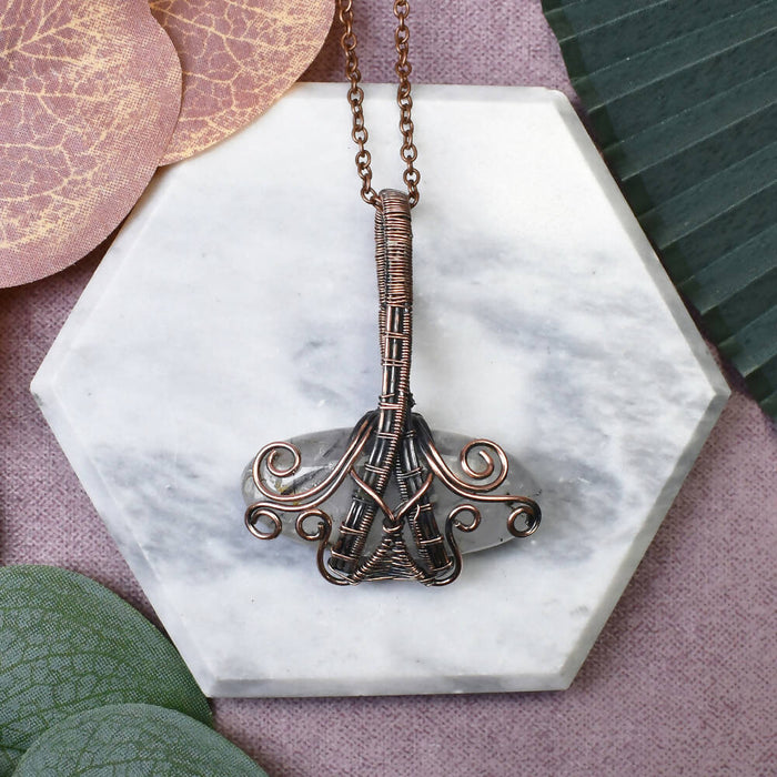 Wire Wrapped Copper Pendant With Black Rutiled Quartz