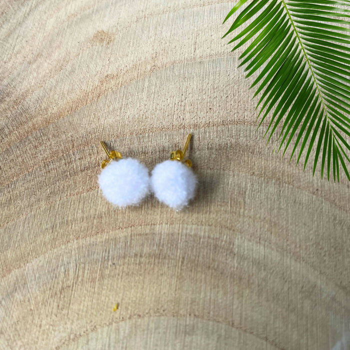 Mini Pom-poms Gold Stud Earrings | Fun Colourful Earrings | Gift for Her