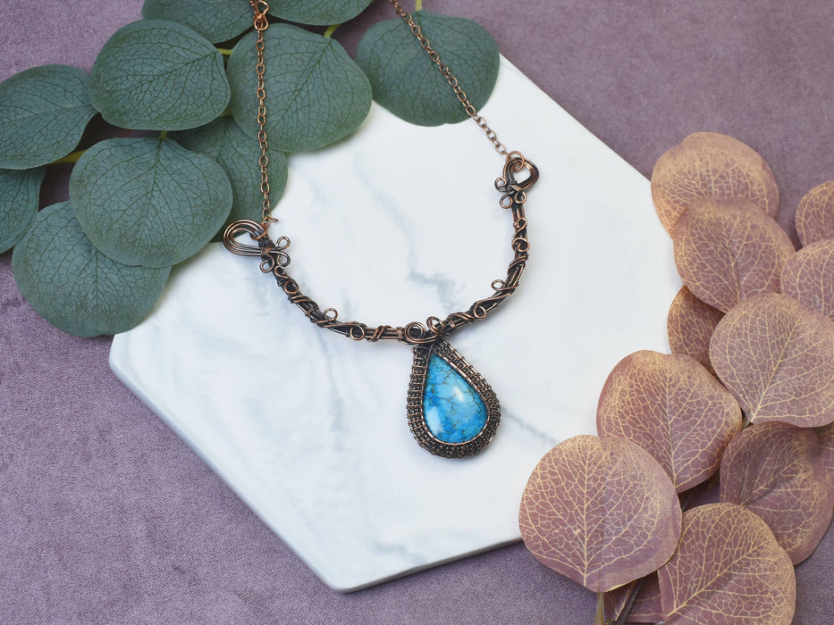 Wire Wrapped Copper Necklace with Turquoise