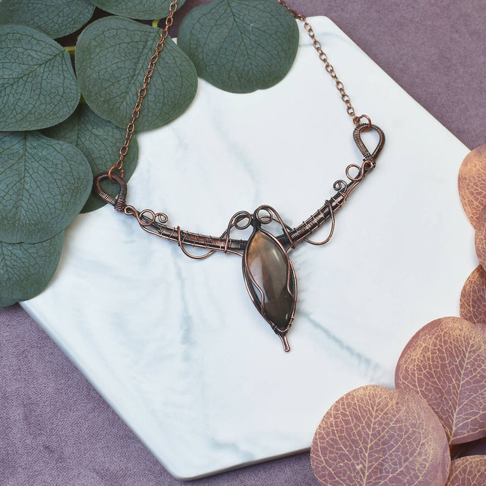 Wire Wrapped Copper Necklace with Labradorite