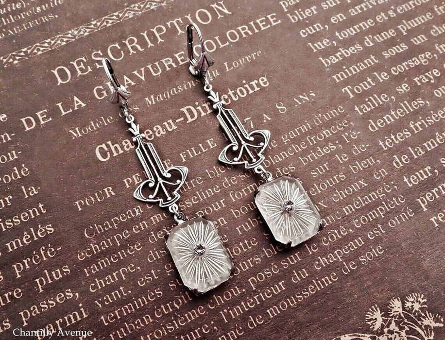 Clear Camphor Glass Art Deco Earrings