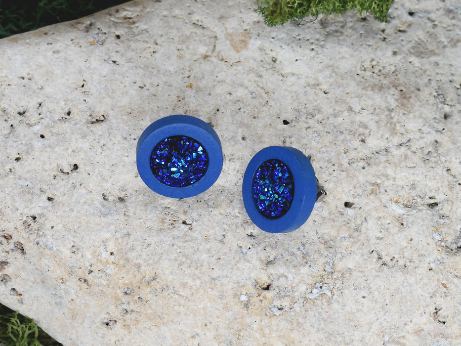 Wood Stud Earrings With Resin Cabochon #55