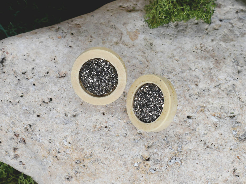 Wood Earrings With Resin Druzy #10