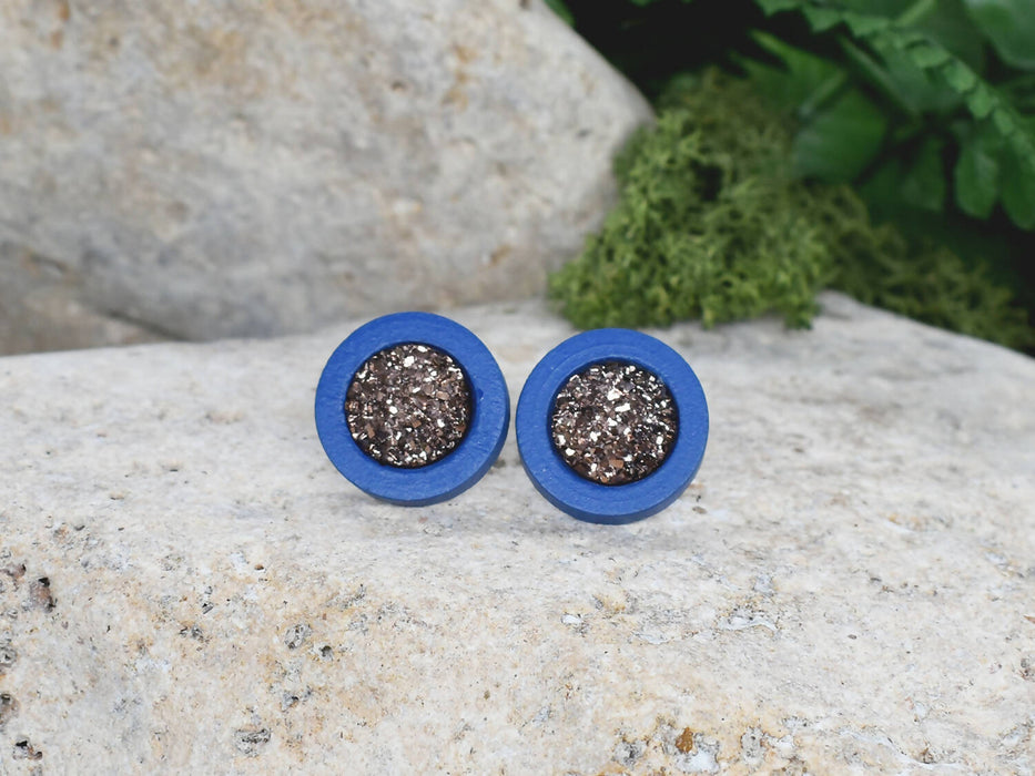 Wood Stud Earrings With Resin Druzy #50