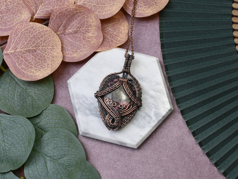 Wire Wrapped Copper Pendant with Rhodonite