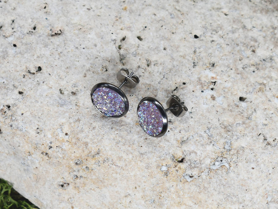 Black Stud Earrings With Resin Cabochon #75