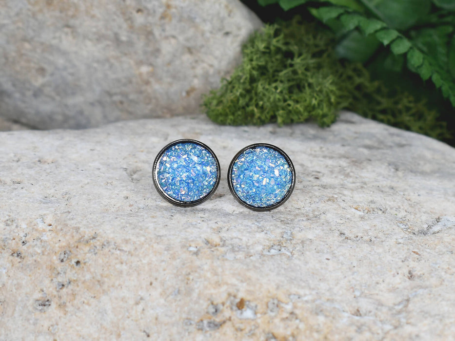 Black Stud Earrings With Resin Cabochon #72