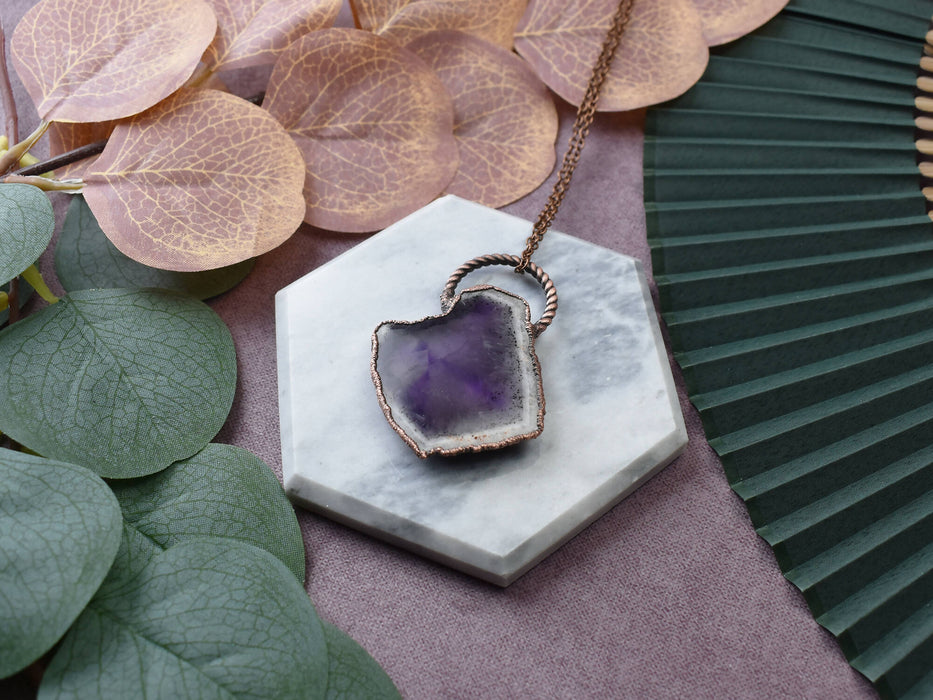Copper Pendant With Amethyst Slice