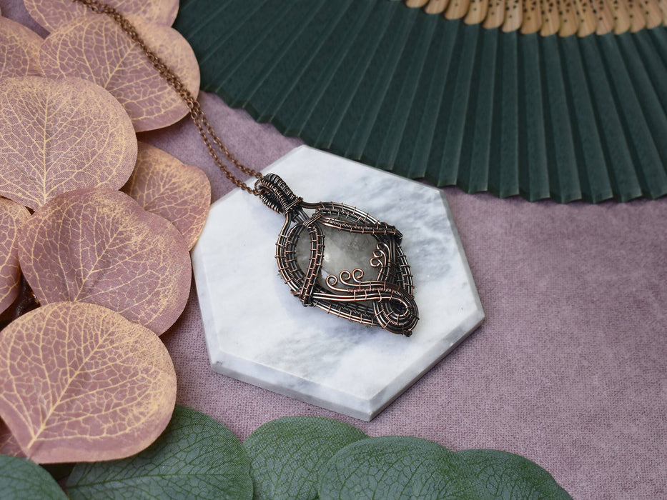 Wire Wrapped Copper Pendant with Black Rutiled Quartz