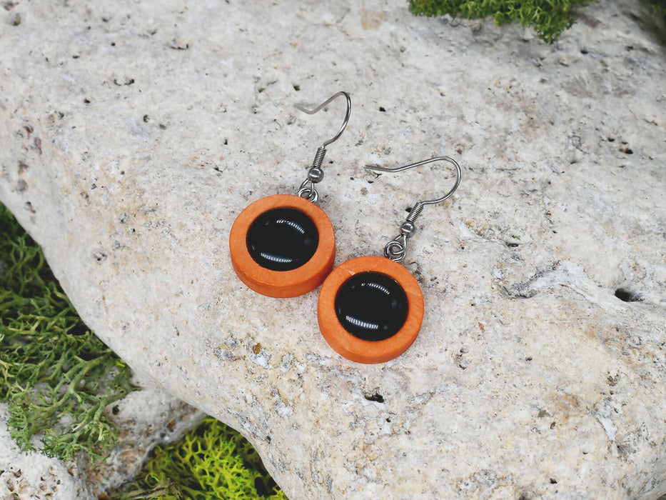 Wood Dangle Earrings With Resin Druzy #30