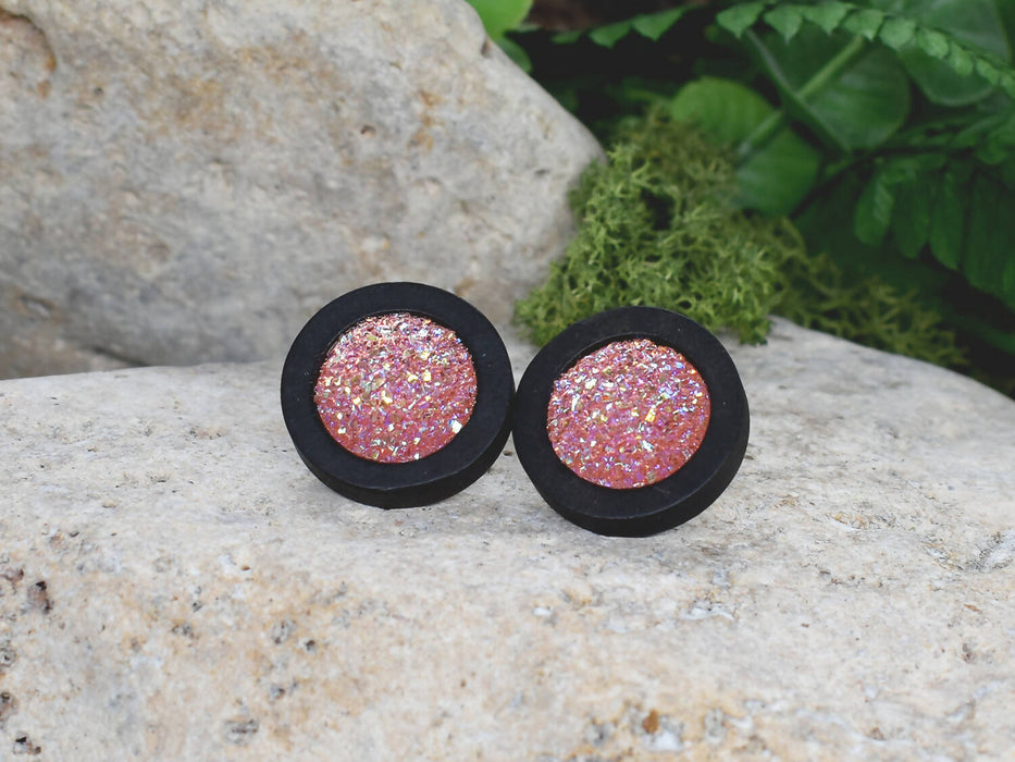 Wood Earrings With Resin Druzy #21