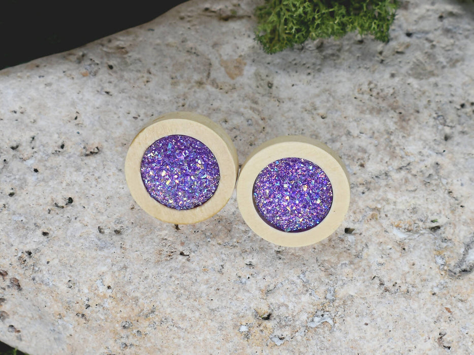 Wood Earrings With Resin Druzy #11