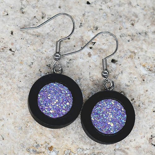 Wood Dangle Earrings With Resin Druzy #39