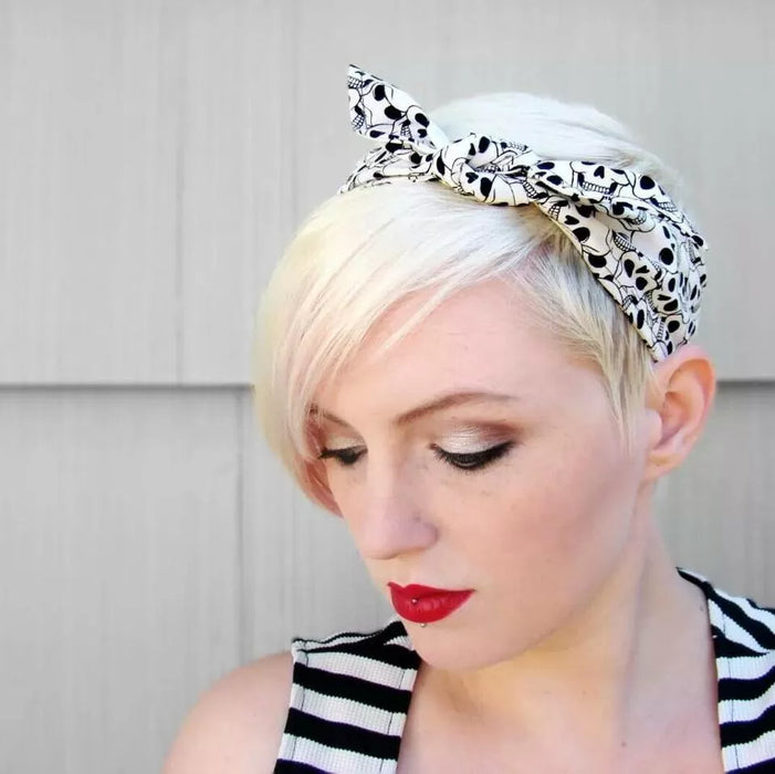 Rockabilly Retro Top Knot Headband | Skull Print 100% Cotton Fabric