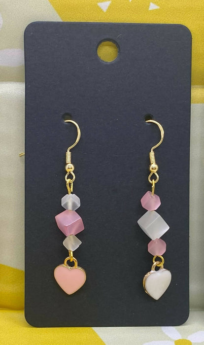 Pastel Heart Earrings with Glass Beads