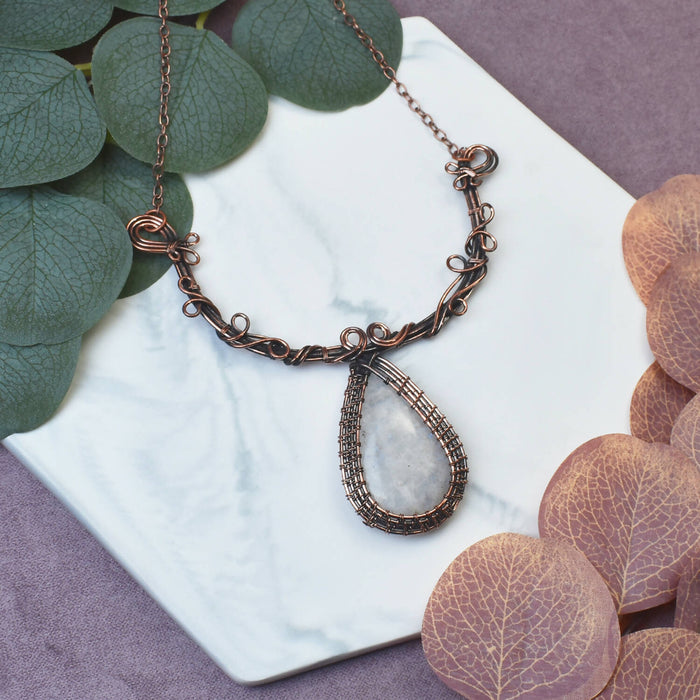 Wire Wrapped Copper Necklace with Moonstone