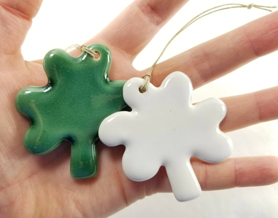 Shamrock St. Patrick's Day Ornament - Pottery Shamrock Ornament