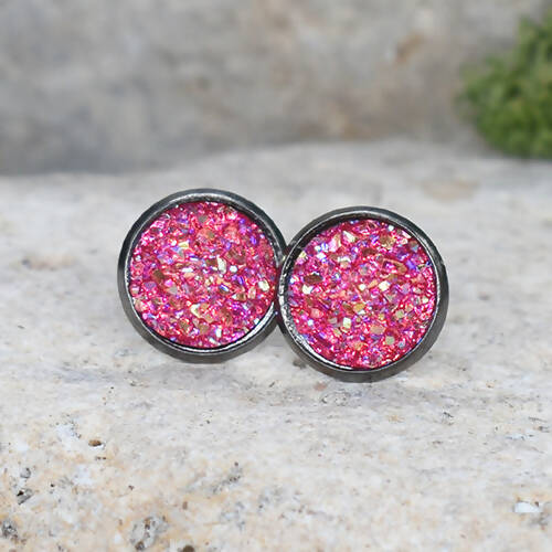 Black Stud Earrings With Resin Cabochon #66