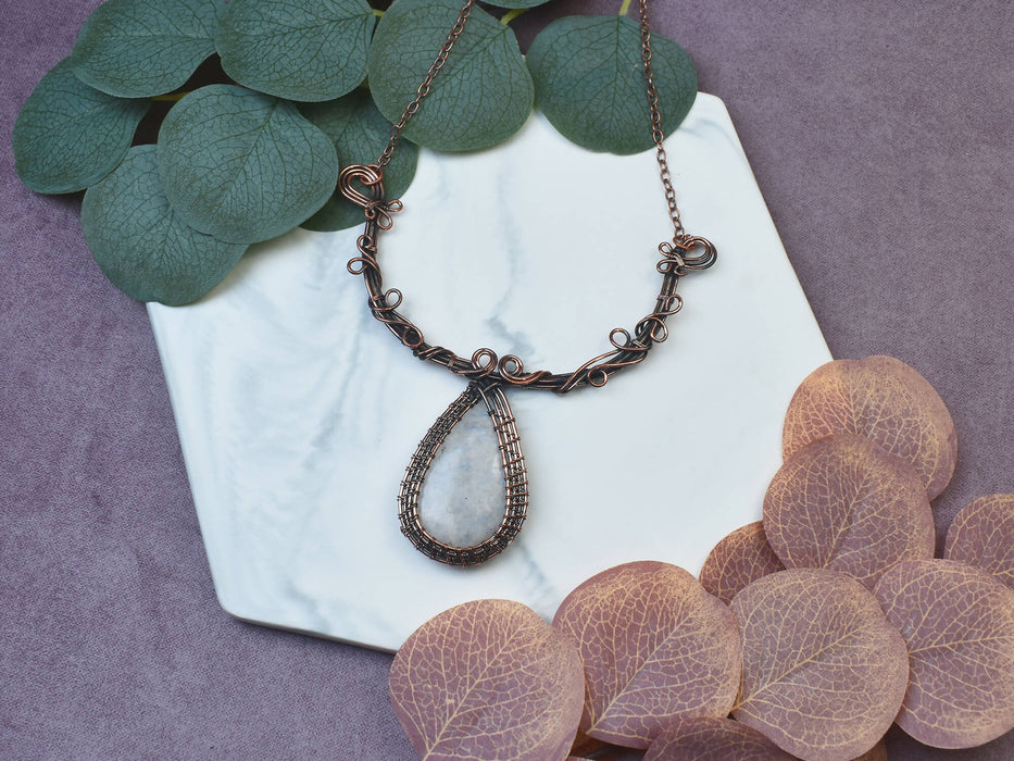 Wire Wrapped Copper Necklace with Moonstone