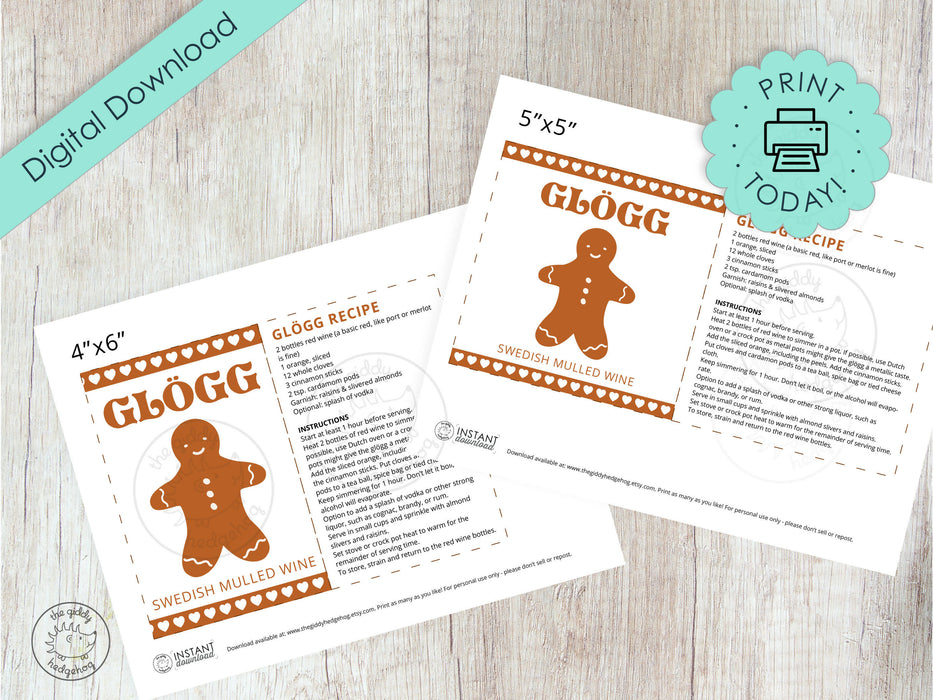 DIY Printable Mulled Wine Bottle Label, Swedish Glögg Bottle Sticker for Christmas Drink, Instant DOWNLOAD