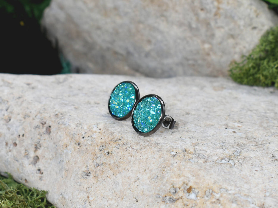 Black Stud Earrings With Resin Cabochon #70