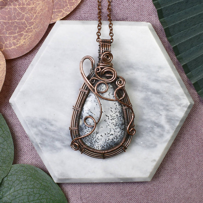 Wire Wrapped Copper Pendant With Dendritic Opal