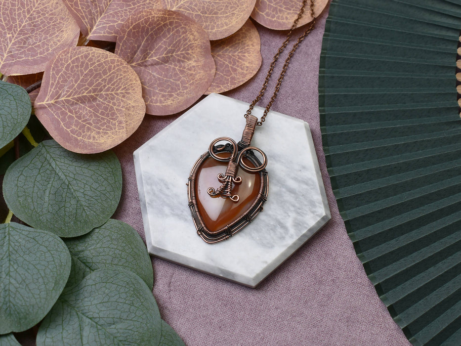 Wire Wrapped Copper Pendant With Carnelian