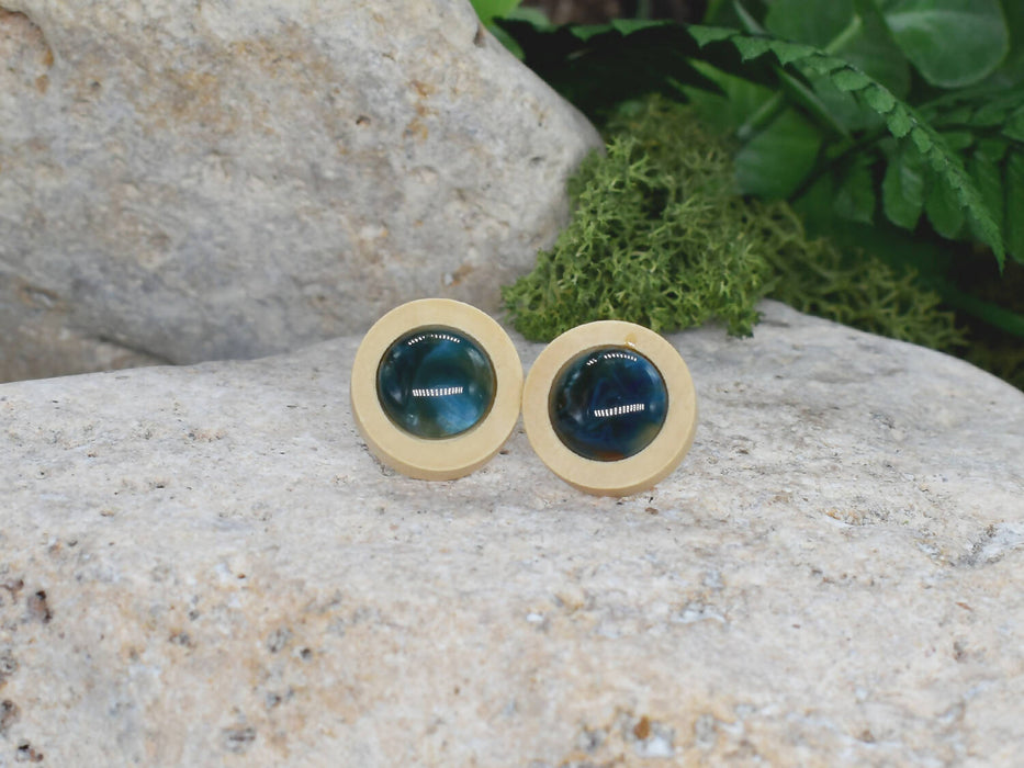 Wood Stud Earrings With Resin Druzy #43
