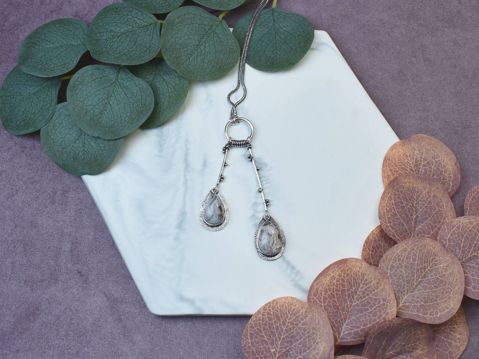 Copper Silver Plated Pendant with Crazy Lace Agate