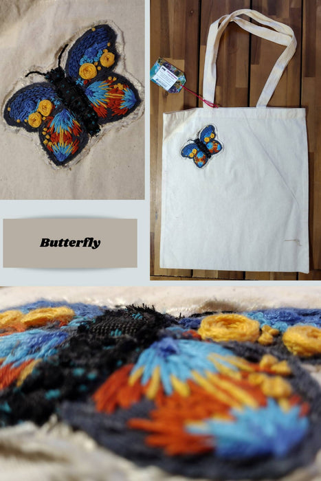 Hand embroidered tote bag - Peace Love & Butterflies collection