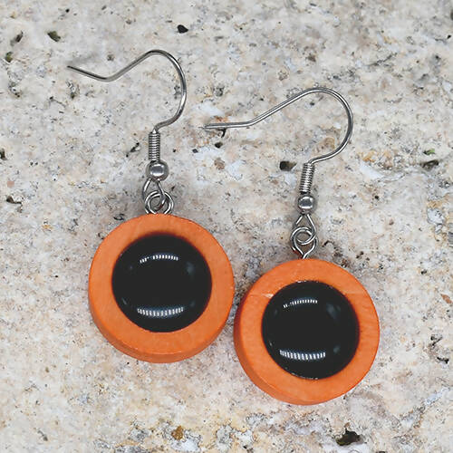 Wood Dangle Earrings With Resin Druzy #30
