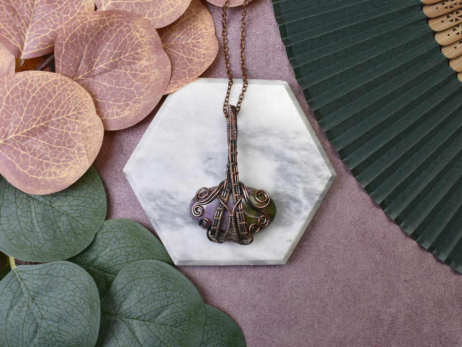 Wire Wrapped Copper Pendant with Purpurite