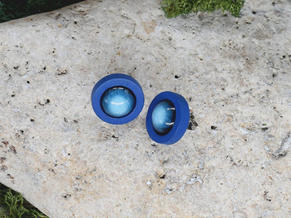 Wood Stud Earrings With Resin Cabochon #54