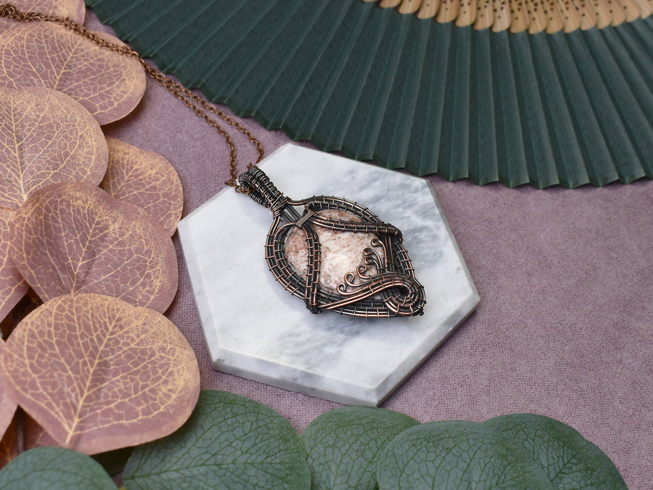 Wire Wrapped Copper Pendant With Crazy Lace Agate