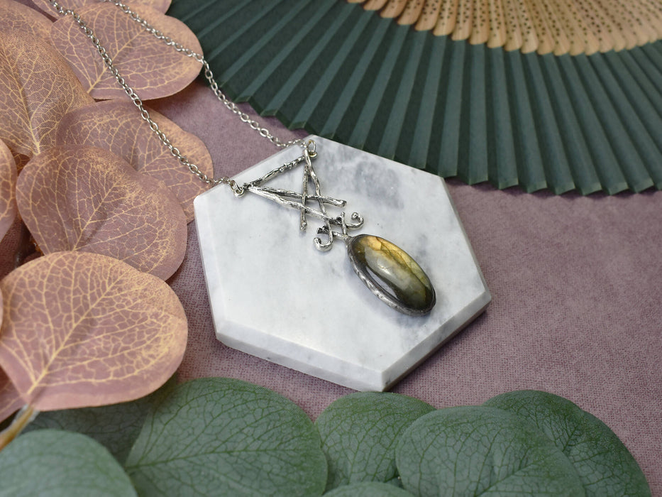 Vintage Sigil of Lucifer Pendant with Labradorite