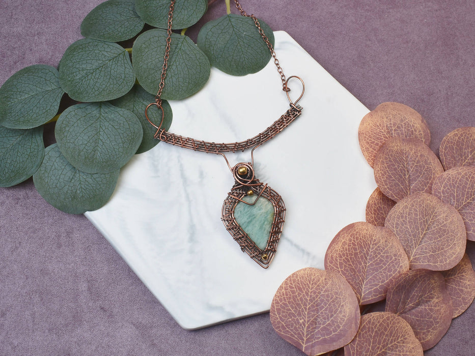 Wire Wrapped Copper Necklace with Amazonite