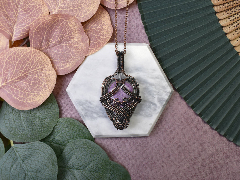 Wire Wrapped Copper Pendant With Purpurite