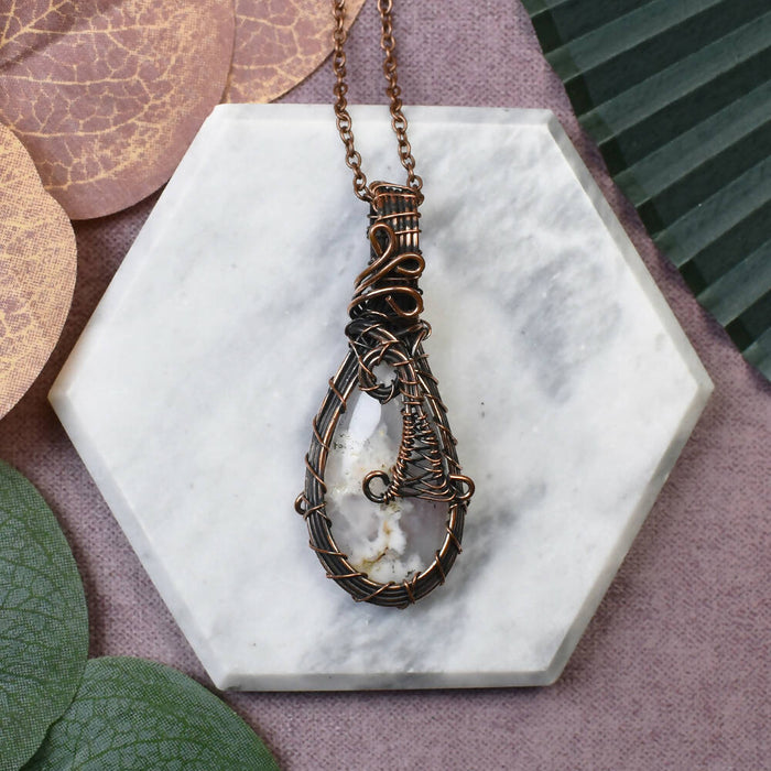 Wire Wrapped Copper Pendant With Dendrite Opal