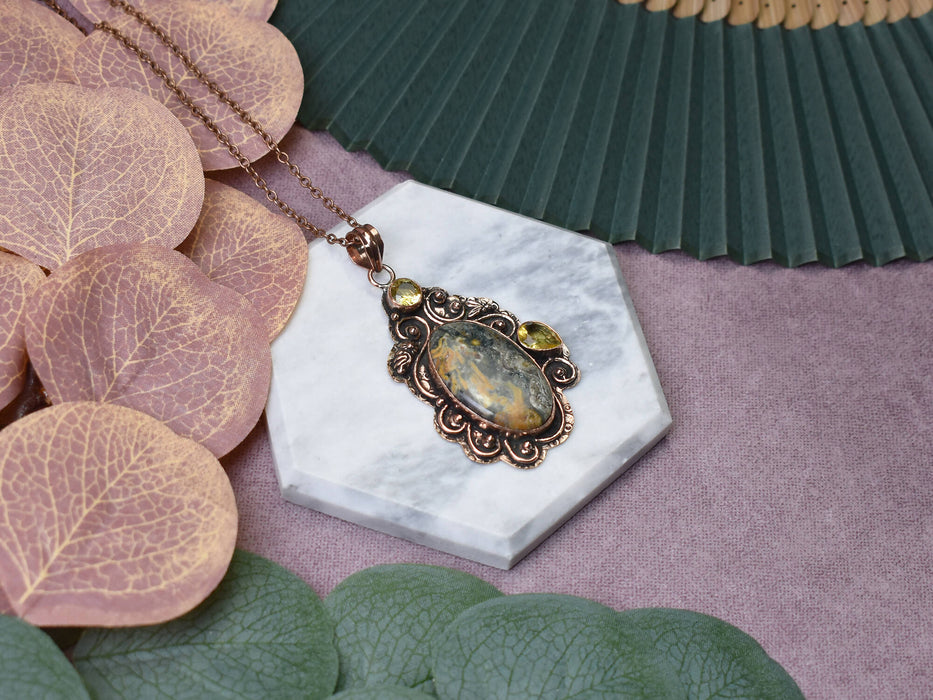 Copper Pendant with Jasper and Citrine