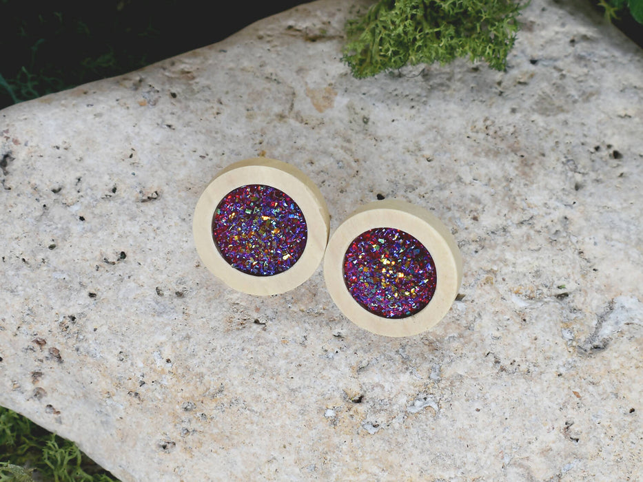 Wood Earrings With Resin Druzy #13